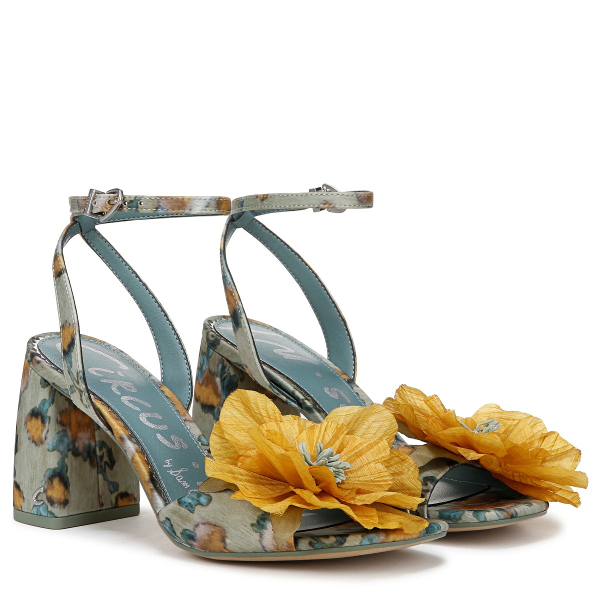 Sam Edelman Sam Edelman Circus NY Aria Flower Block Heel Sandal in Mint Green Multi Satin