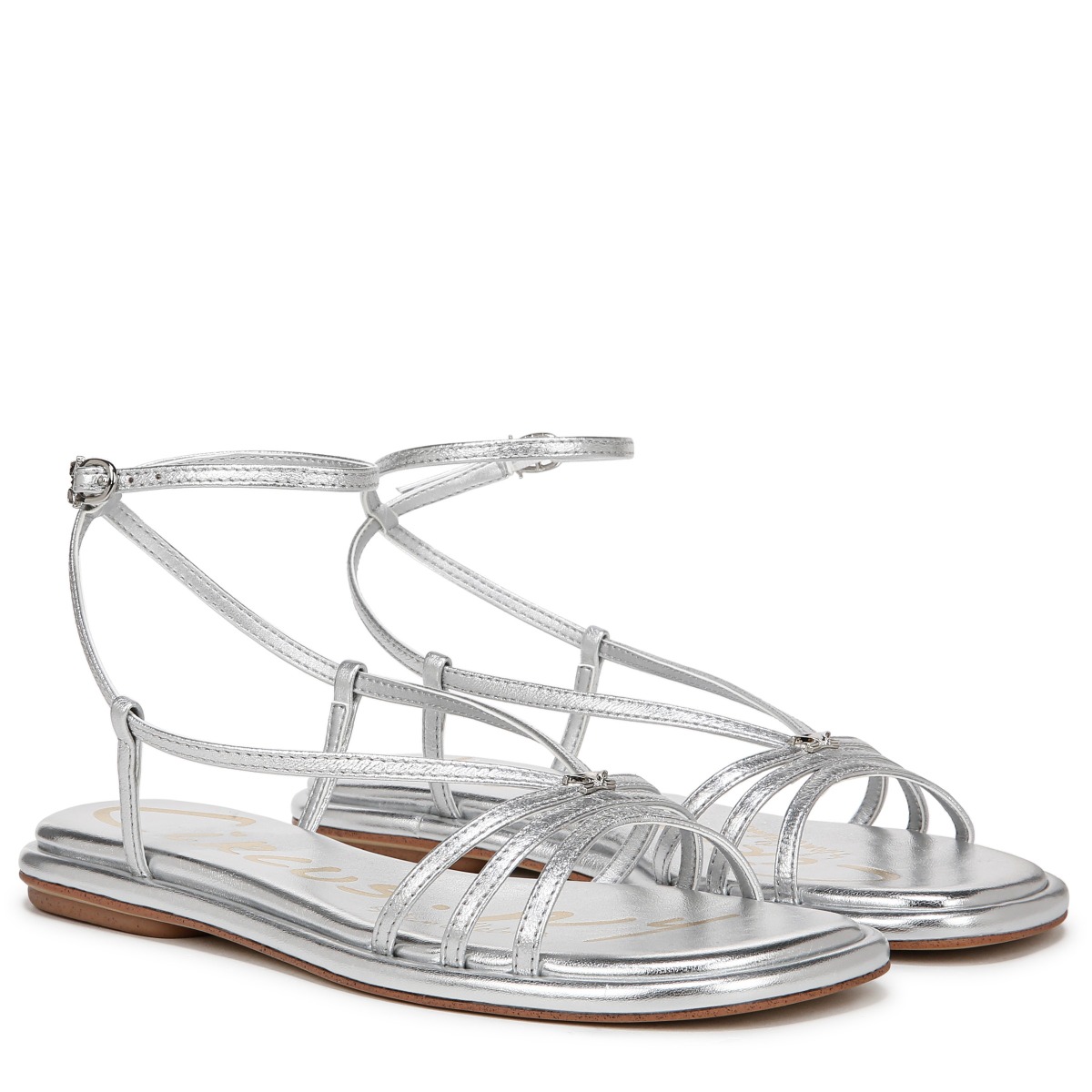 Sam Edelman Sam Edelman Circus NY Olana Strappy Flat Sandal in Soft Silver Leather