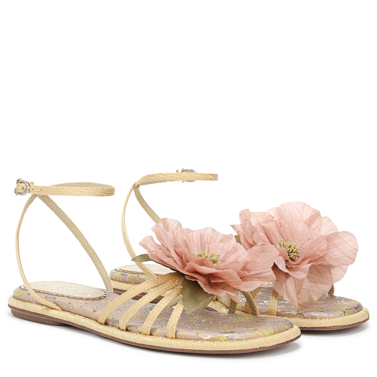 Sam Edelman Sam Edelman Circus NY Olana Flower Strappy Flat Sandal in Yellow/Blush Fabric