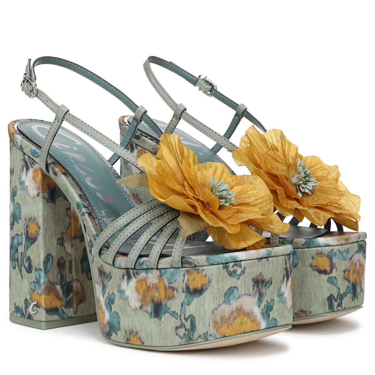 Sam Edelman Sam Edelman Circus NY Siena Flower Platform Sandal in Cool Green Mint Multi Satin