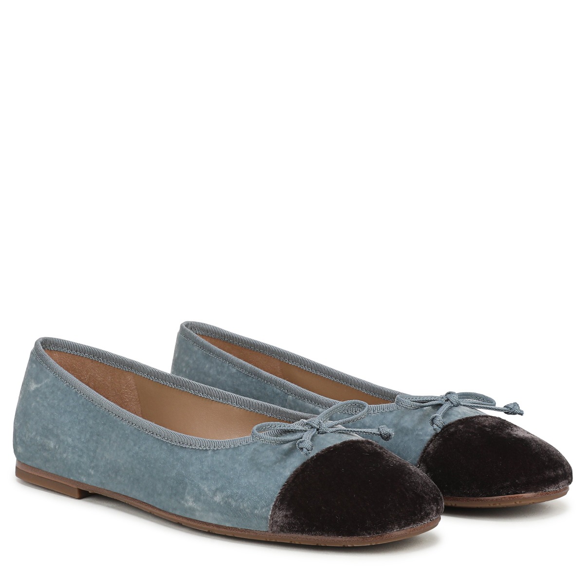 Sam Edelman Alie Cap Toe Ballet Flat in Azure Blue/ Mink Brown Velvet