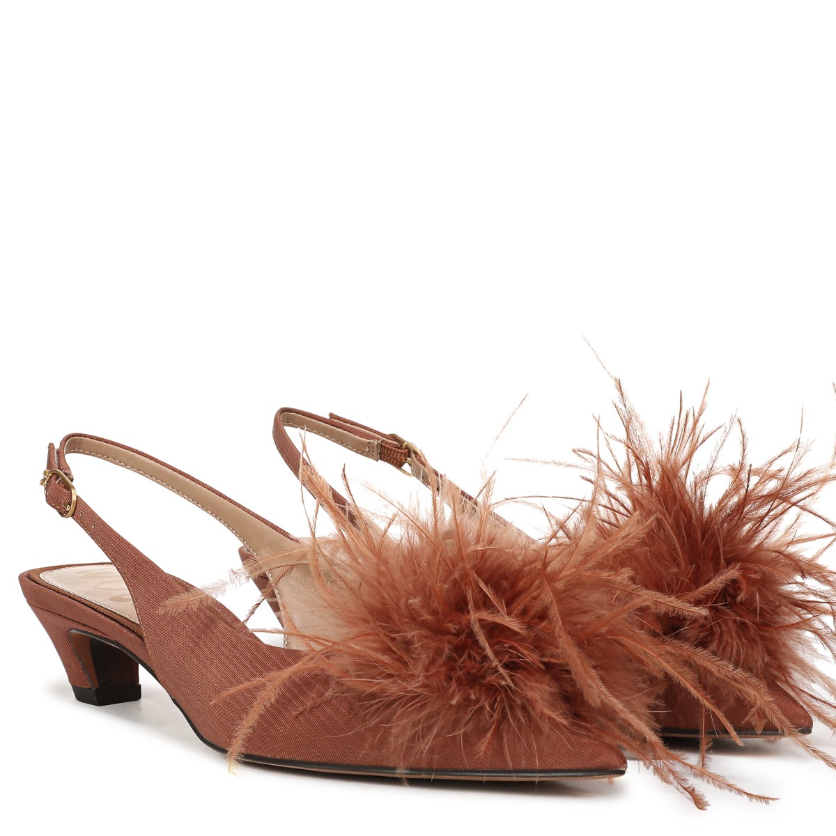 Sam Edelman Finch Feather Slingback Pump in Bright Bourbon Brown Ribbed Satin