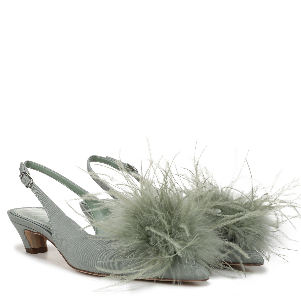 Sam Edelman Finch Feather Slingback Pump in Green Sage Sky Ribbed Satin