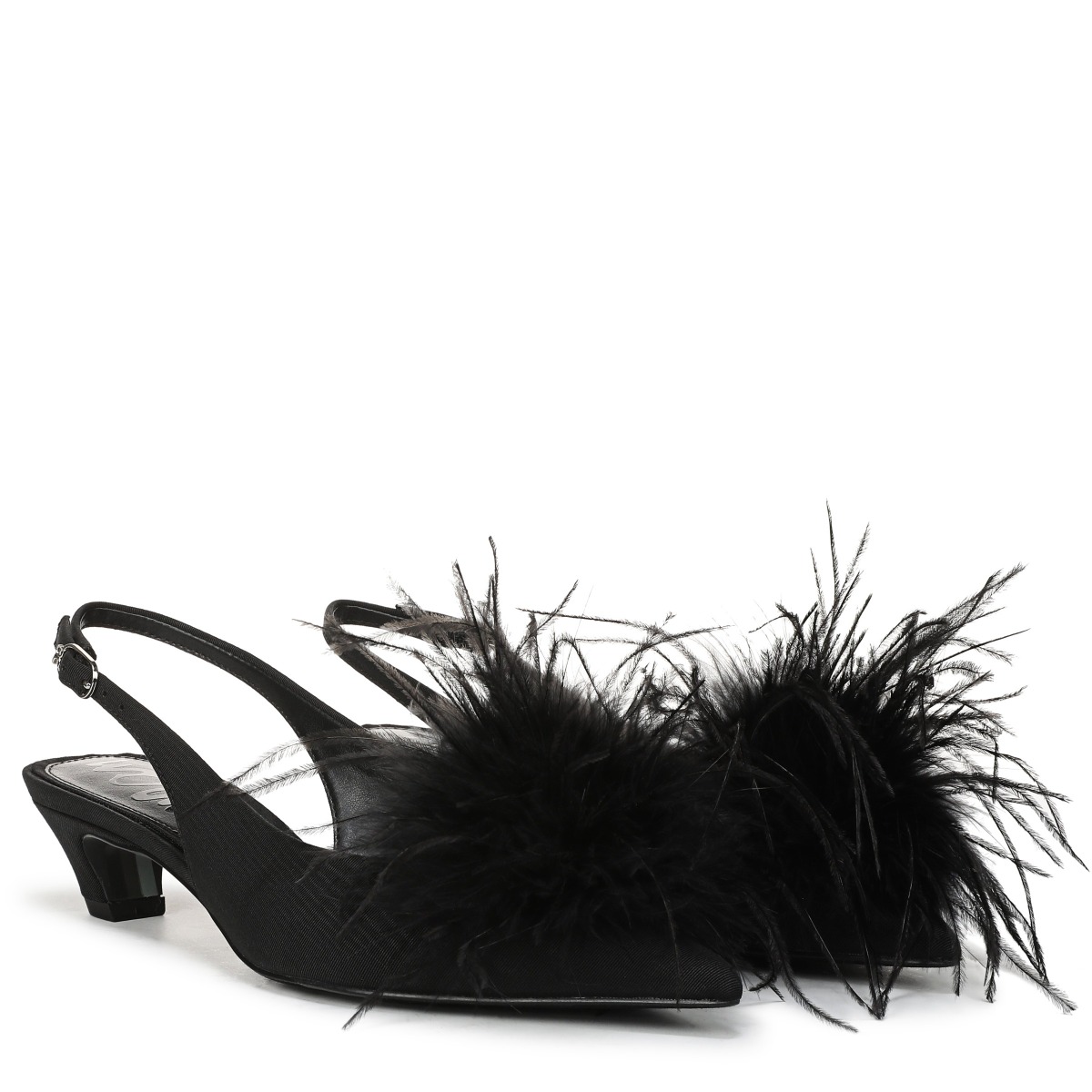 Sam Edelman Finch Feather Slingback Pump in Black Ribbed Satin