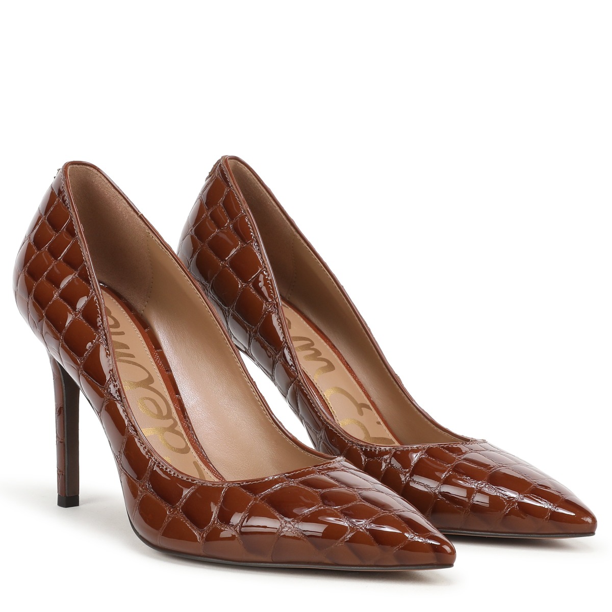 Sam Edelman Hazel Pointed Toe Heel in Caramel Croco Brown Leather