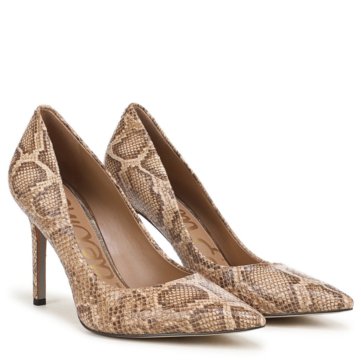 Sam Edelman Hazel Pointed Toe Heel in Snake Print Brown Leather