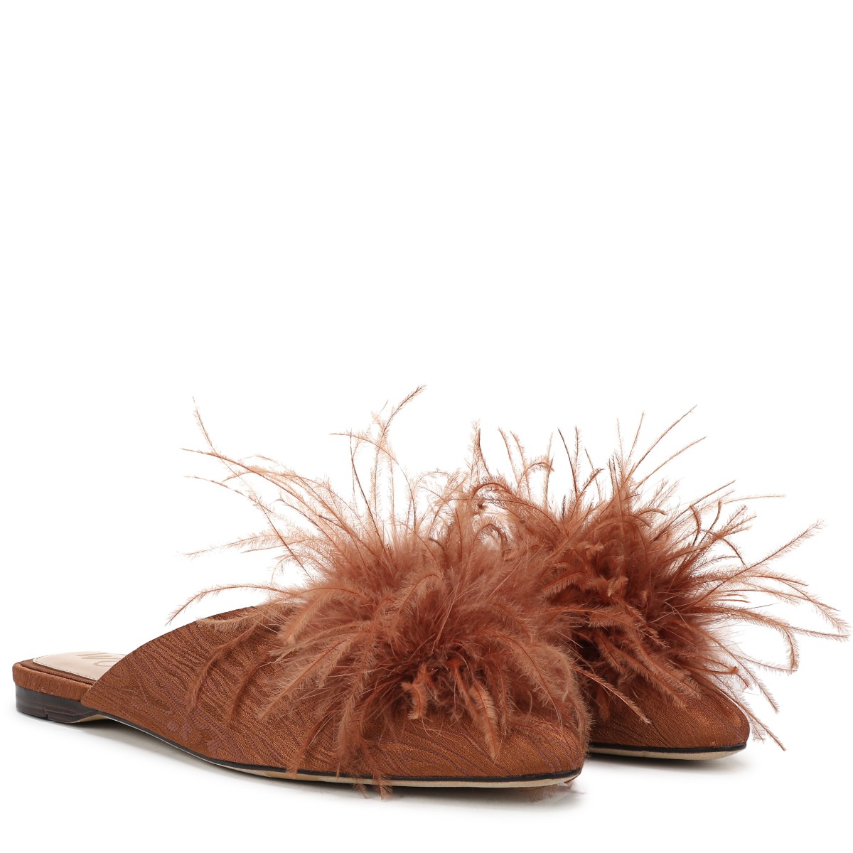 Sam Edelman Sam Edelman Khai Feather Mule in Bright Bourbon Brown Satin Fabric