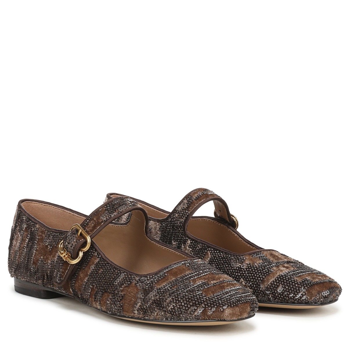 Sam Edelman Michaela Mary Jane Flat in Mushroom Brown Velvet