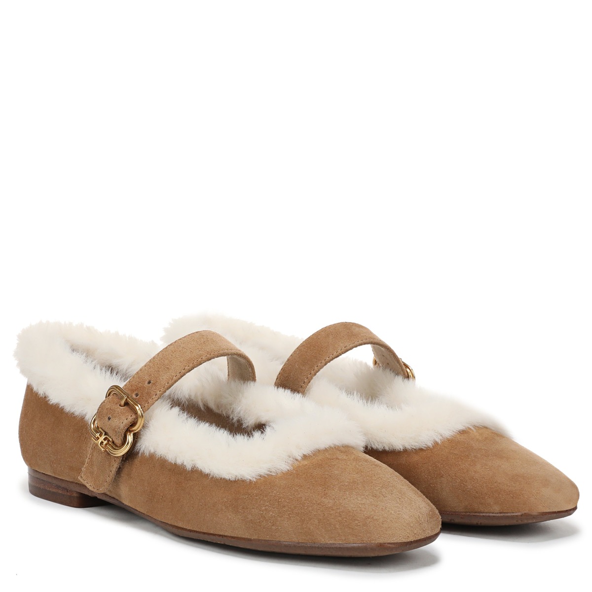 Sam Edelman Michaela Fur Mary Jane Flat in Bamboo Brown Suede