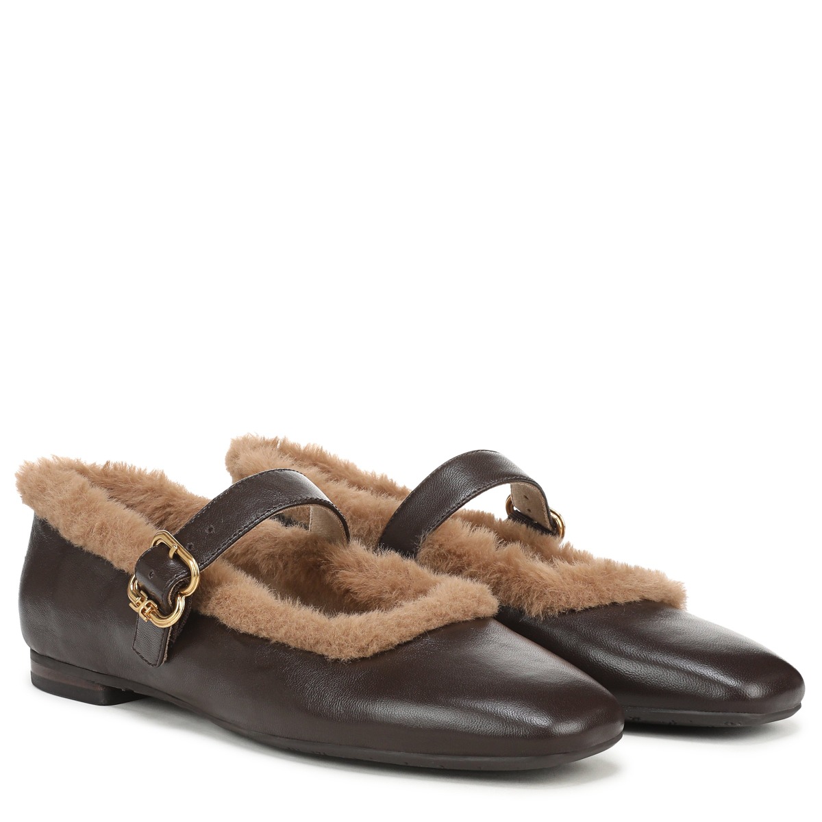 Sam Edelman Michaela Fur Mary Jane Flat in Cafe Noir Brown Leather