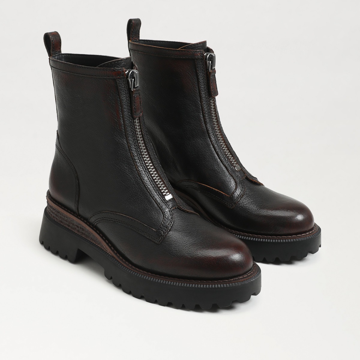 Sam Edelman Grove Zip Front Boot in Moto Brown Leather