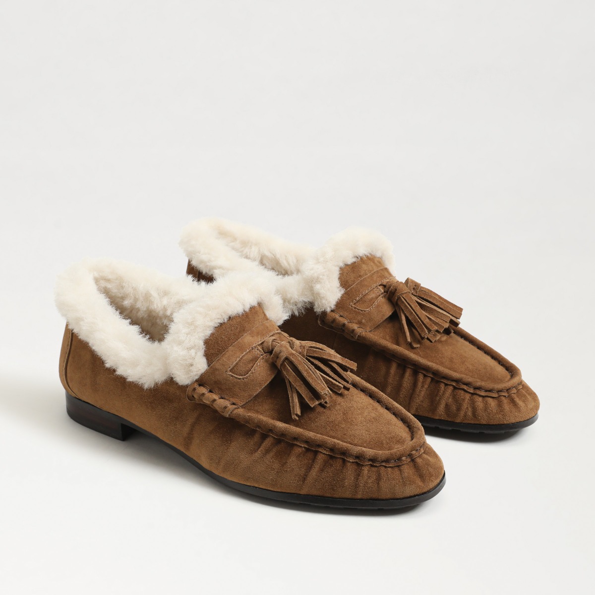 Sam Edelman Lana Fur Tassel Loafer in Warm Nutmeg Brown Suede