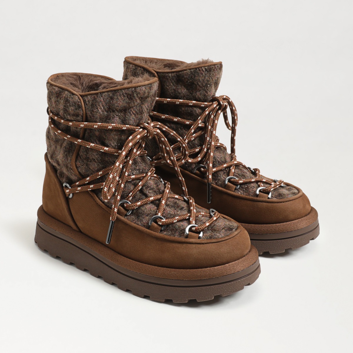 Sam Edelman Ovie Lace Up Ankle Boot in Truffle/Dark Brown Caramel Plaid Leather