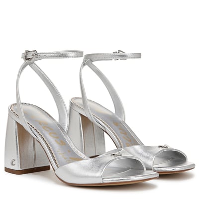 Sam Edelman Circus NY Aria Block Heel Sandal in Soft Silver Grey Metallic Leather