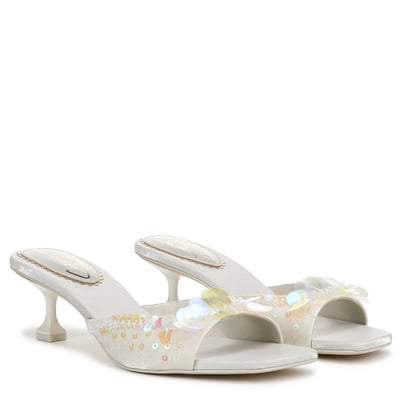 Sam Edelman Circus NY Juliana Kitten Heel Mule in Pearl Beige Satin