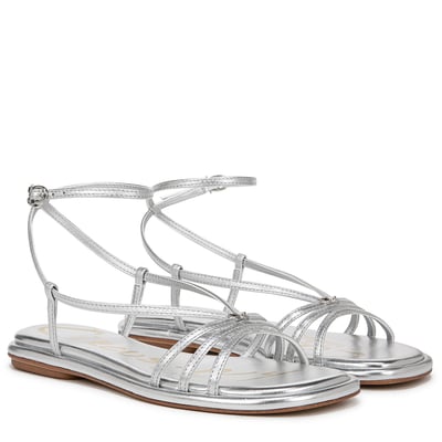 Sam Edelman Circus NY Olana Strappy Flat Sandal in Soft Silver Leather