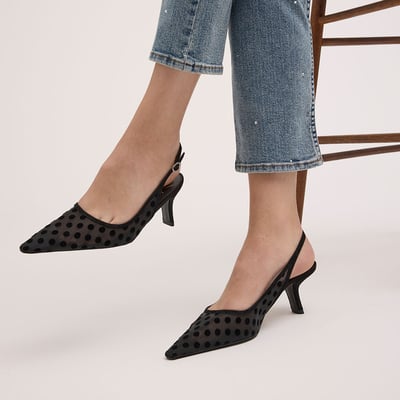 Sam Edelman Bianka Polka Dot Mesh Slingback Pump in Black