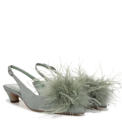 Sam Edelman Finch Feather Slingback Pump in Green Sage Sky Ribbed Satin