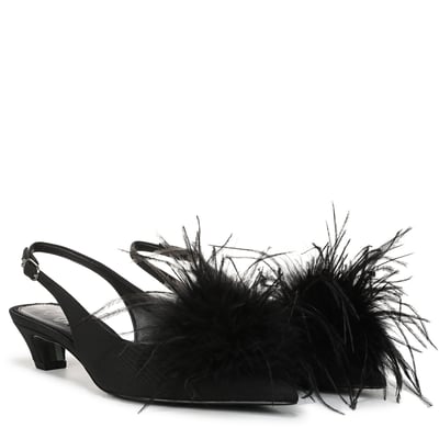 Sam Edelman Finch Feather Slingback Pump in Black Ribbed Satin