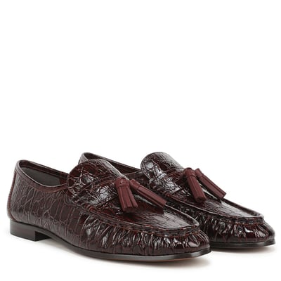 Sam Edelman Lana Tassel Loafer in Merlot Red Croco Leather