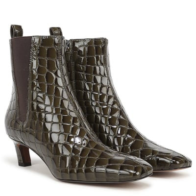 Sam Edelman Peony 2 Ankle Boot in Dark Cactus Green Croco Leather