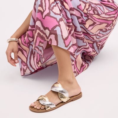 Sam Edelman Hellen Braided Slide Sandal in Gold/Silver