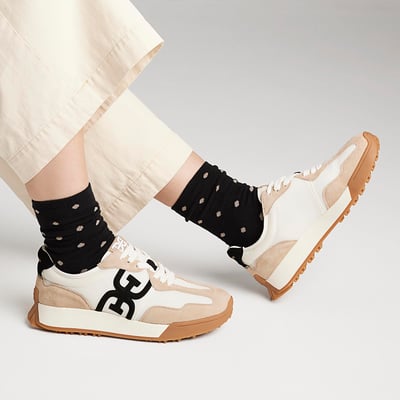 Sam Edelman Langley Lace Up Sneaker in White/Tan/Black