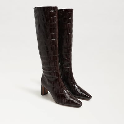 Sam Edelman Sylvia 2 Knee High Boot in Amaro Brown Croco Leather