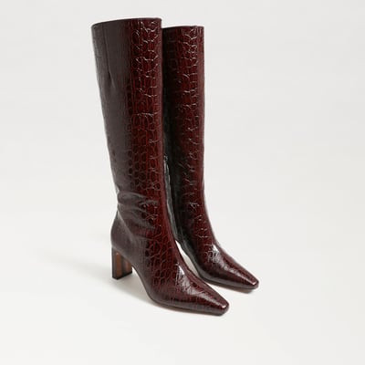 Sam Edelman Sylvia 2 Knee High Boot in Merlot Red Croco Leather
