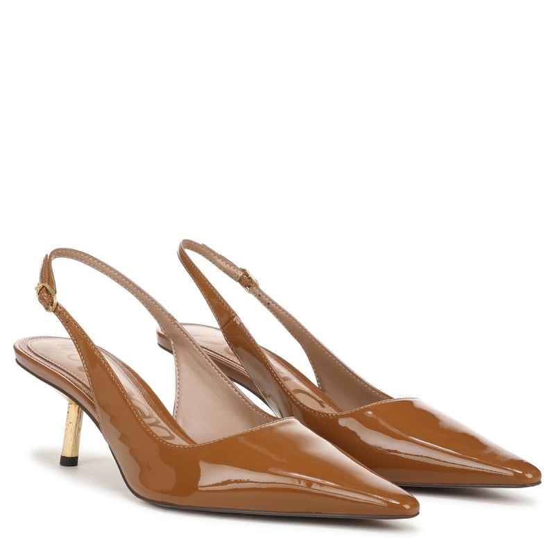 Sam Edelman Bianka Gilded Slingback Pump in Dahlia Tan Brown Patent Leather