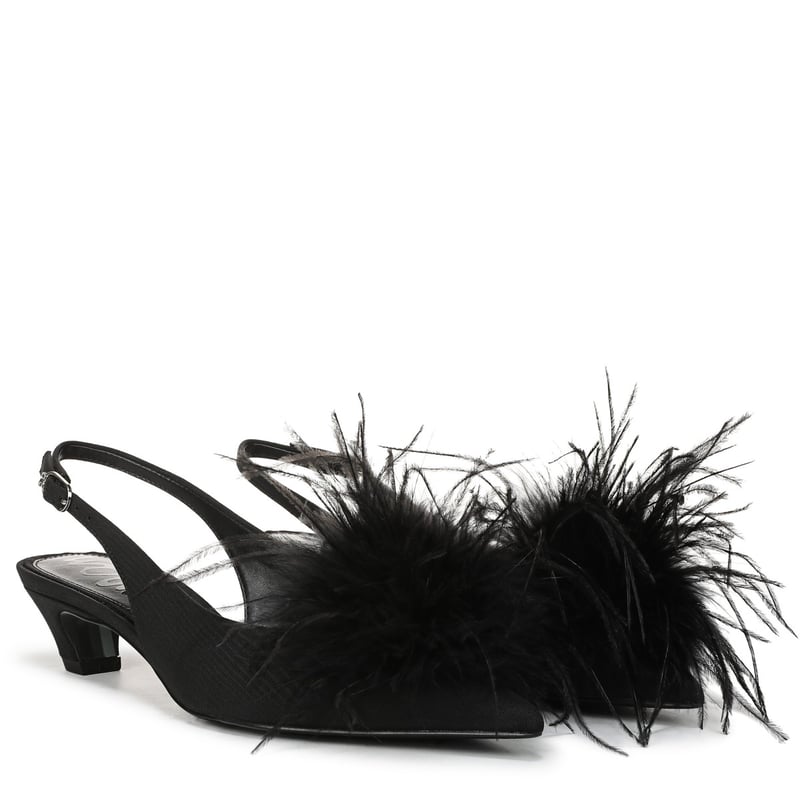 Sam Edelman Finch Feather Slingback Pump in Black Ribbed Satin