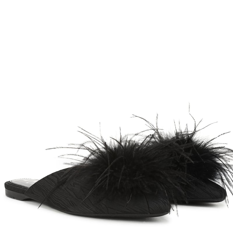 Sam Edelman Sam Edelman Khai Feather Mule in Black Satin Fabric