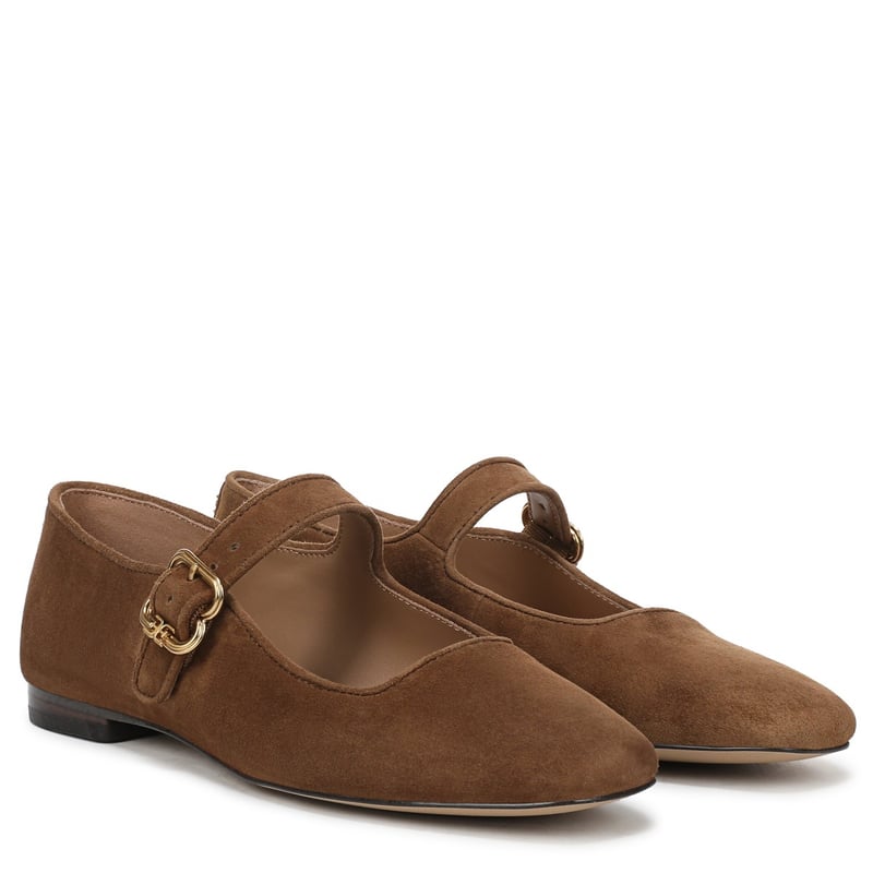 Sam Edelman Michaela Mary Jane Flat in Warm Nutmeg Brown Suede