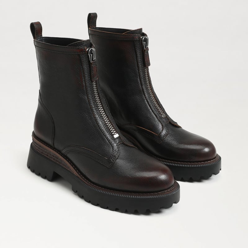 Sam Edelman Grove Zip Front Boot in Moto Brown Leather