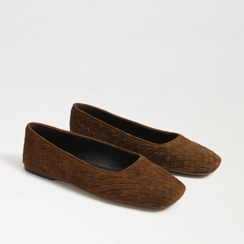 Sam Edelman Natalia Ballet Flat in Warm Nutmeg Brown Woven Suede